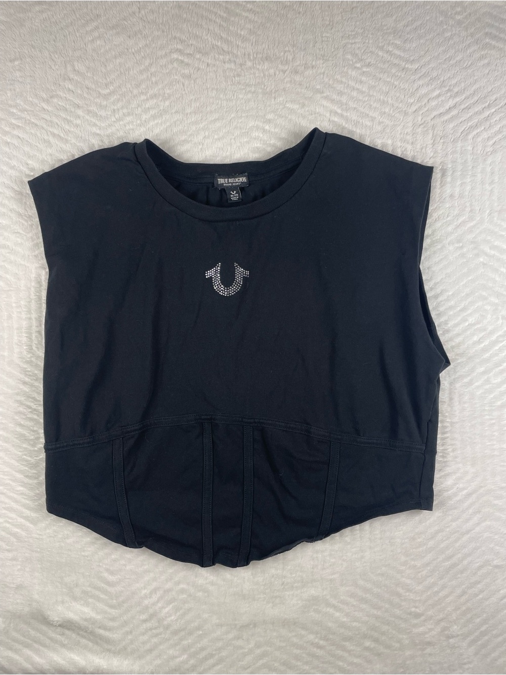 True Religion Black Cropped Studded Horseshoe Tank